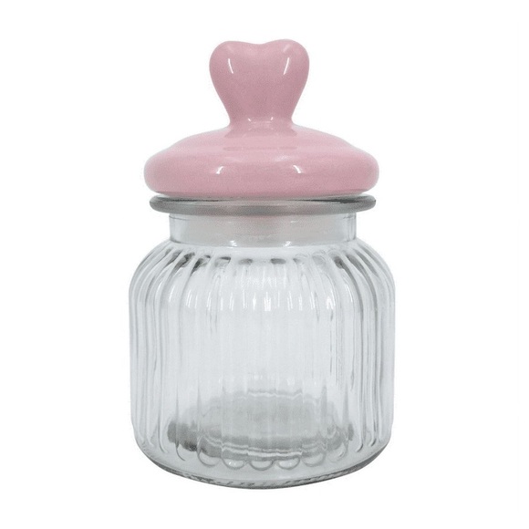 Valentine glass jar with pink heart ceramic lid - Picture 1 of 2